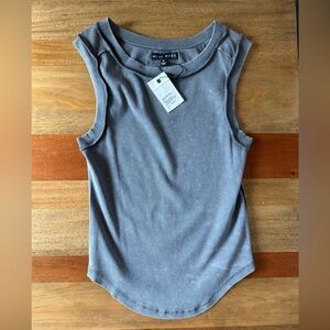 NWT Miou Muse washed charcoal ribbed tank top women’s size medium washed grey